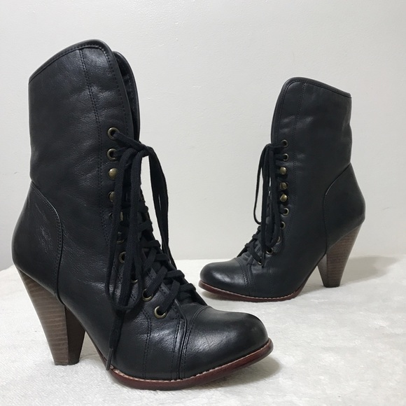 Aldo Black Leather Tie Up Booties Size 8 - Picture 5 of 11